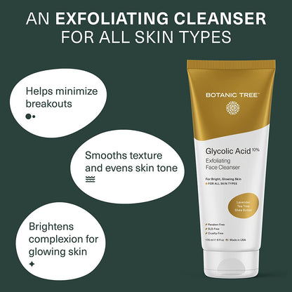 Glycolic Acid Face Wash - Facial Cleanser for Skin Care, Treatment Scrub, 10% Glycolic and Salicylic Acid 6 Fl. Oz (2 Pack)