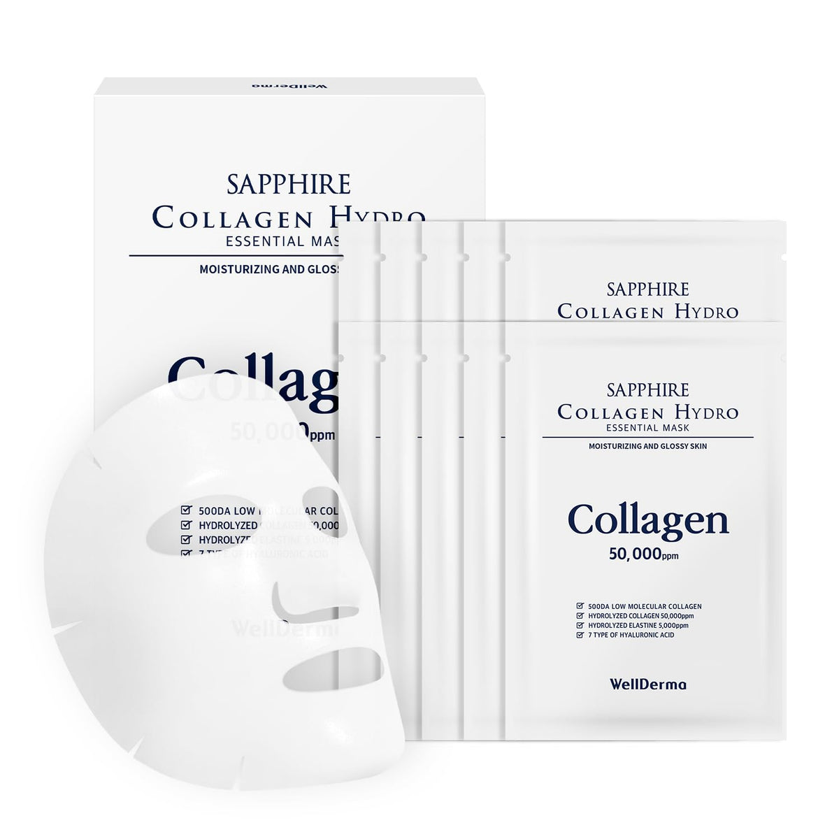 Sapphire Collagen Hydro Essential Mask, 10 Sheets – Moisturizing & Soothing Sheet Mask with Collagen & Ceramide, 1.01 Fl.Oz (30Ml) X 10Ea